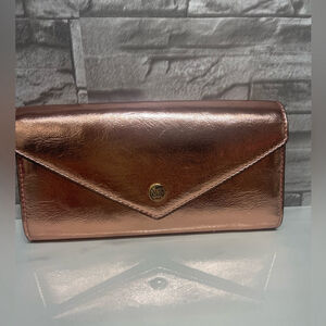 Michael Kors Primrose Metallic Shimmer Continental Envelope Flap Wallet Rosegold